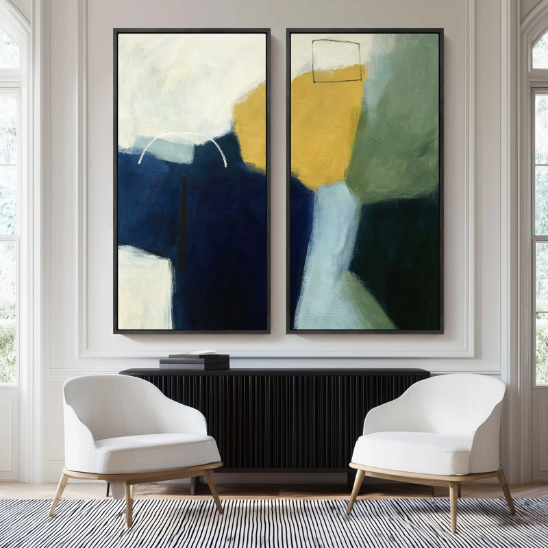 "Modern Color Block", ensemble de 2 reproductions d'art sur toile encadrées 60 "x 20" x 2, 60 "x 30" x 2, Structure noire