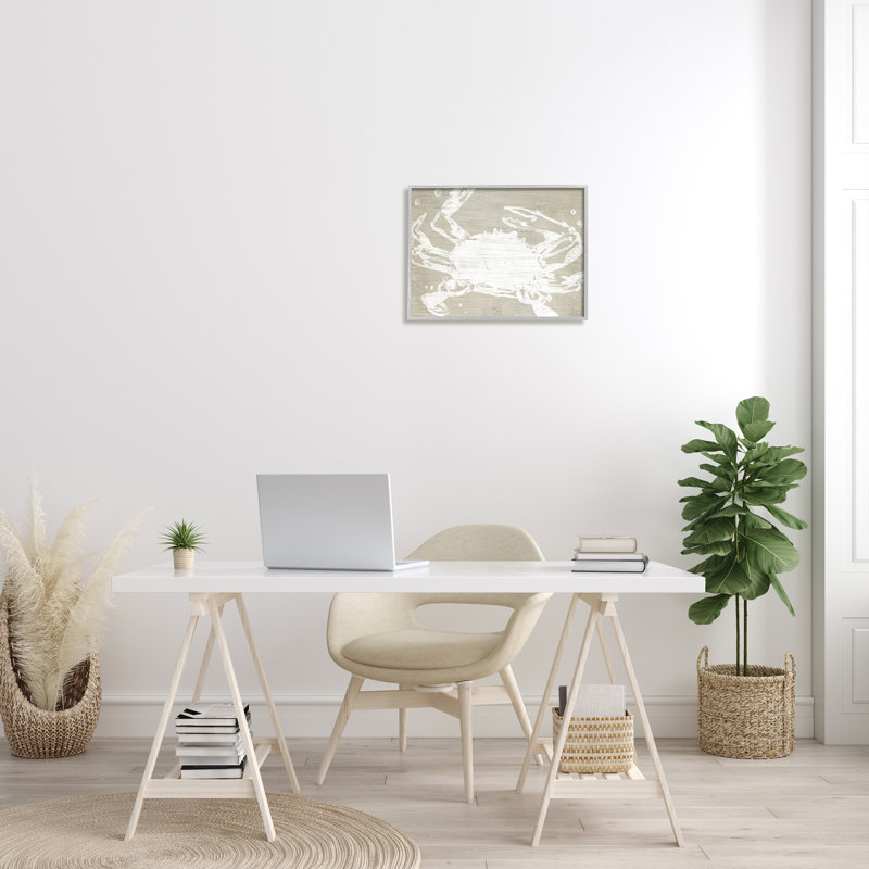 Gray Framed Rustic Coastal Crab Painting Print, 16" x 20"