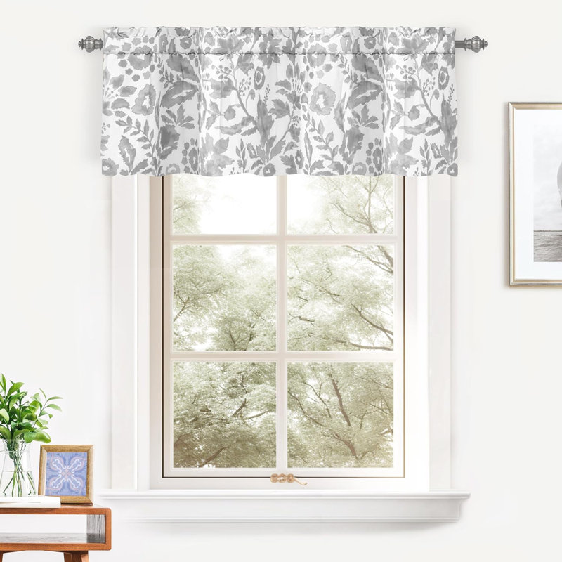 Floral Lined Valance Double Layer Thermal Insulated Room Darkening Blackout Valances 3 Inch Rod Pocket Window Valance for Bathroom Living Room