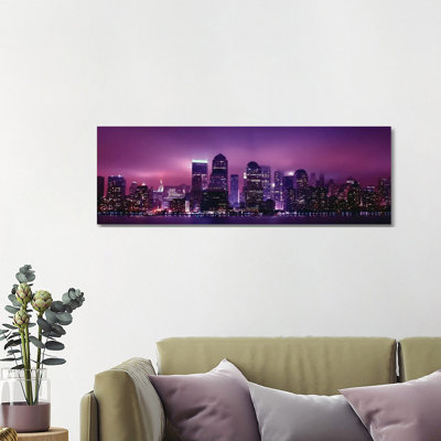 New York Skyline Cityscape (Night View) - Wrapped Canvas Panoramic Print