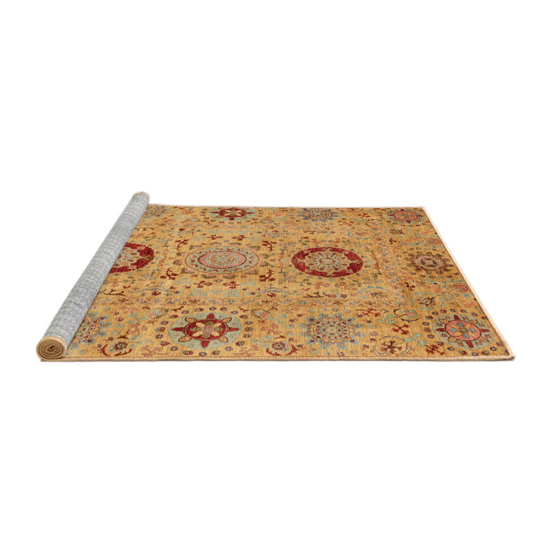 Tapis oriental jaune / brun / vert, Rond 5 pi