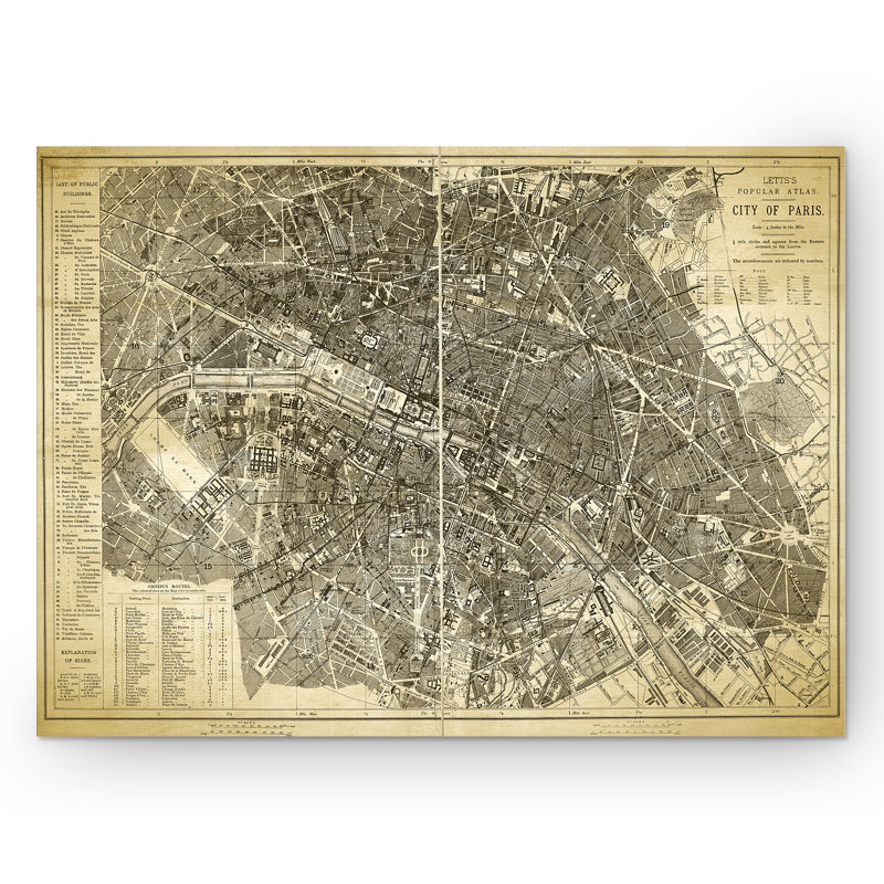 Carte de Paris - reproduction d'impression sur toile, H 36 po x l 48 po x P 1,5 po