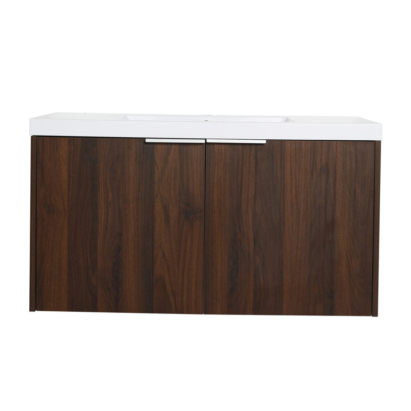 Meuble-lavabo moderne de 36 pouces avec lavabo, porte à fermeture en douceur, 2 portes, noyer, beaucoup de rangement pour les tâches quotidiennes et l'espace de réception