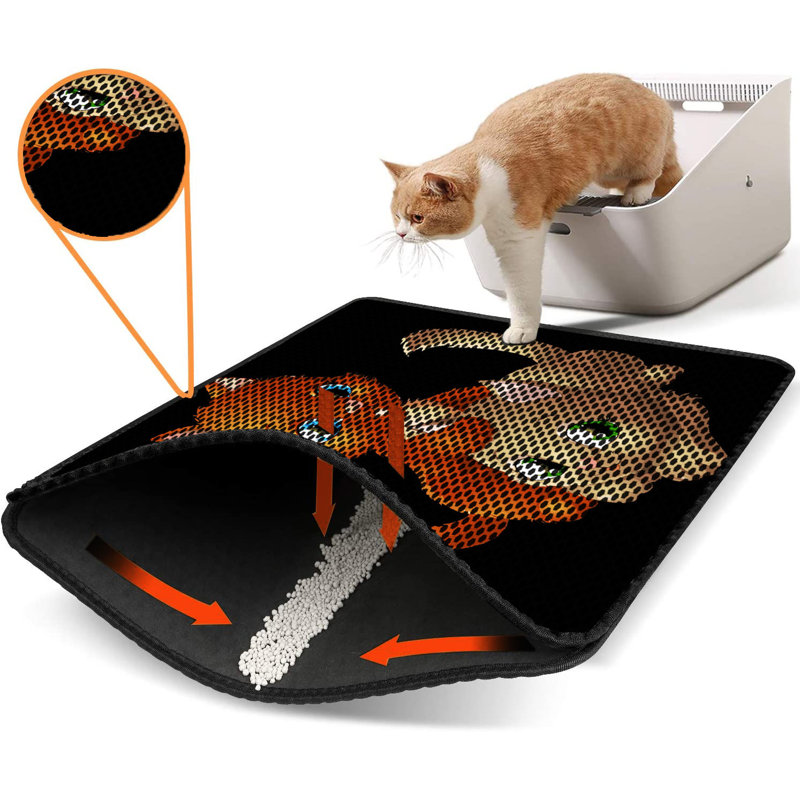 Tapis pour litière de qualité supérieure, 18 po x 24 po | 50% PVC / 50% polyester, lavable à la machine et passer l'aspirateur | Conception durable et facile à nettoyer pour les propriétaires d'animaux de compagnie | Protégez vos planchers des dégâts de la litière