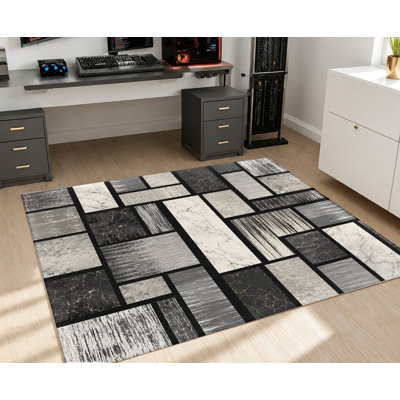 Tapis à motif géométrique de style moderne, texture abstraite en marbre noir et blanc, surface en velours, tapis antidérapant lavable à la machine, décoration intérieure contemporaine pour le salon, la chambre à coucher, le vestibule, la porte d'entrée, la cuisine, le balcon et l'appartement