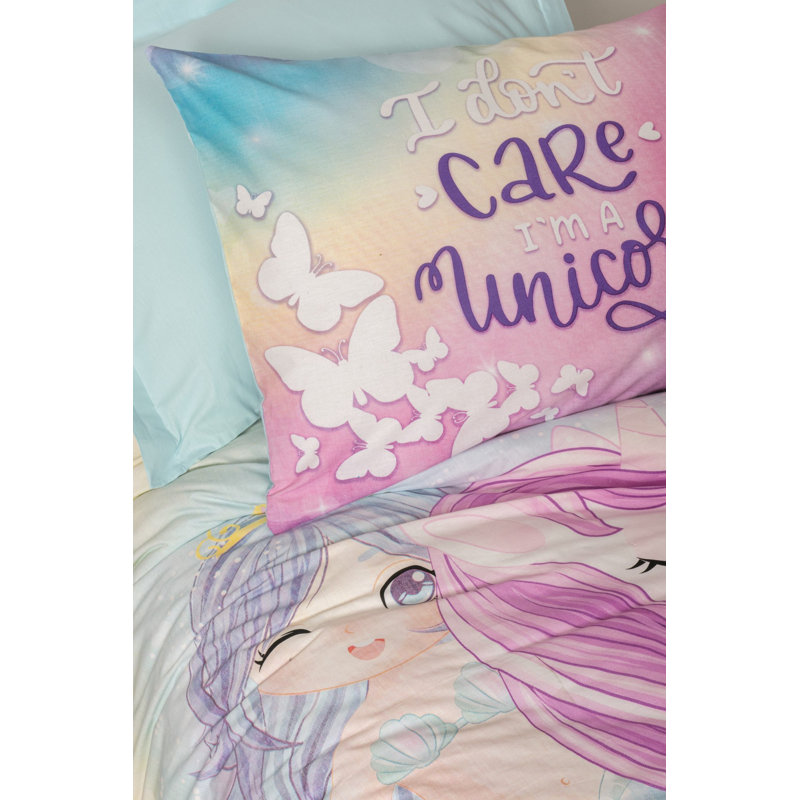 Mint Green Ranforce Young Quilt Cover Set, 63 x 87 Duvet Cover & 20 x 28 Pillowcase | 100% Cotton, 145 Thread Count, Machine Washable | Stylish Pigment Printing, Envelope & Button Closure | Cozy Bedroom Essential