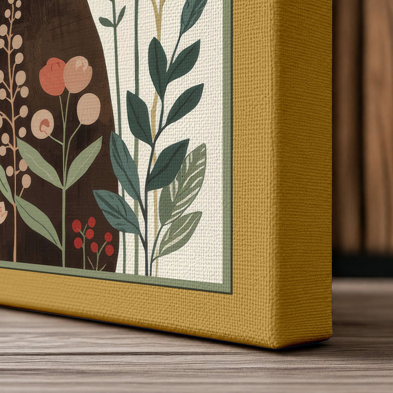 Bear Among Wildflowers Boho - Wrapped Canvas, 18x12 - 45.7 x 30.5 cm, Ochre Border