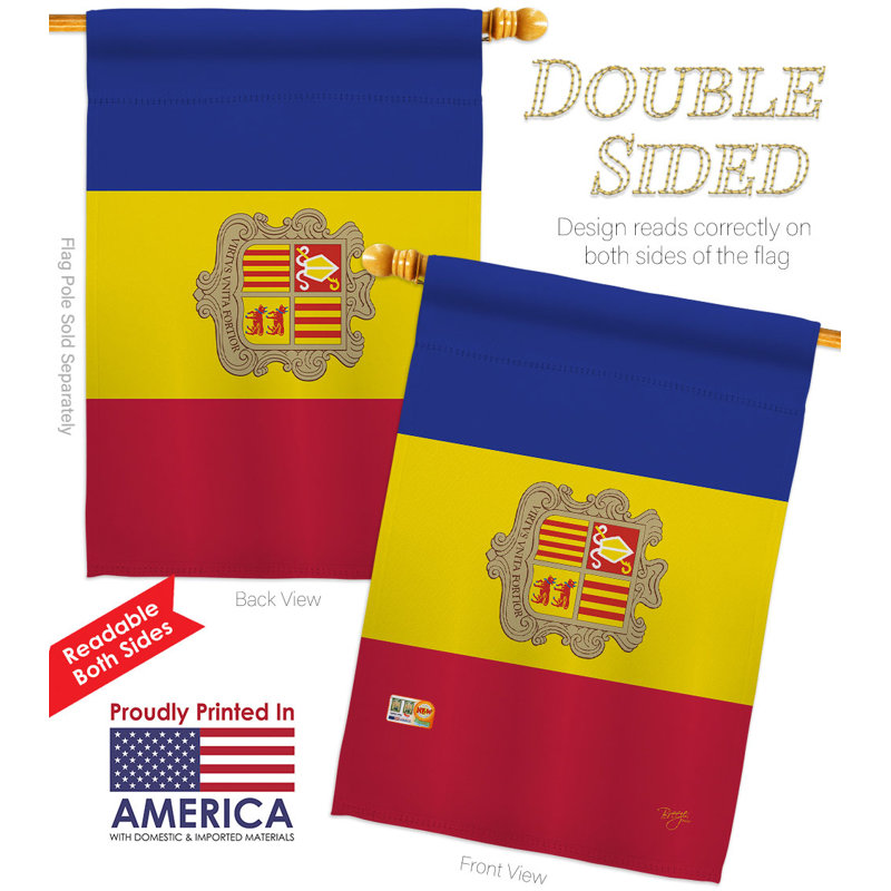 Drapeau de maison en polyester 2 faces 3 pi 3 po x 2 pi 3 po Andorra House