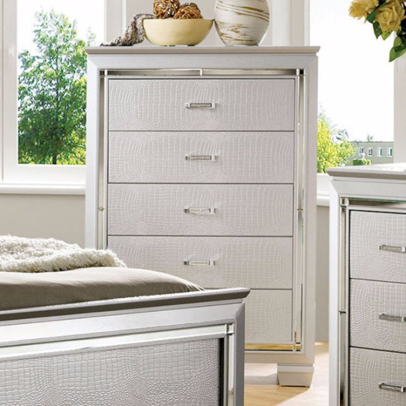 Galle Solid Wood 38'' W 5 - Drawer Dresser, Silver