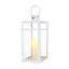 Ensemble de trois porte-bougies de table en acier inoxydable et verre transparent et blanc