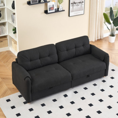 Canapé moderne en lin 79,5 po - Tissu en peluche avec pieds coniques en métal et bandes décoratives - Design minimaliste élégant