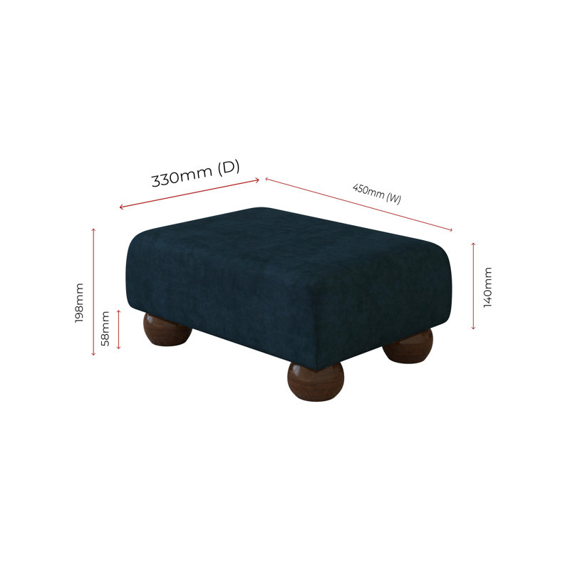 Autryville Wood Bun Feet - Fabric, Mahogany, Indigo Dark Blue, Velvet