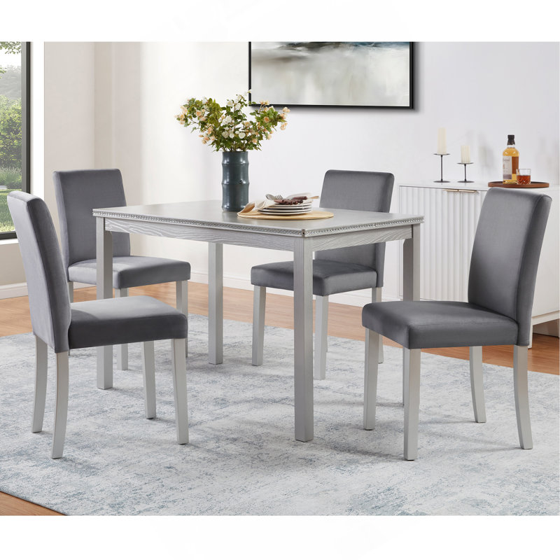 Ensemble de table de salle à manger 5 pièces en bois, ensemble de table de cuisine avec une table rectangulaire et 4 chaises rembourrées, ensemble de table de salle à manger en bois avec décoration en cristal et chaises