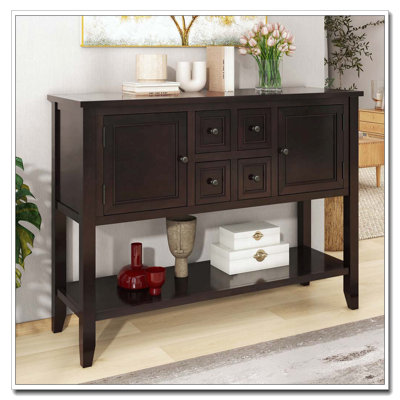 Console de rangement rétro avec quatre petits tiroirs et une tablette inférieure