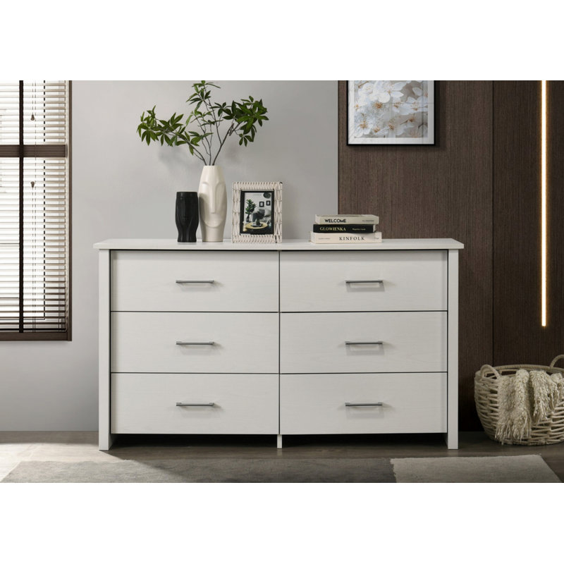 Commode 6 tiroirs avec poignées en métal, Blanc