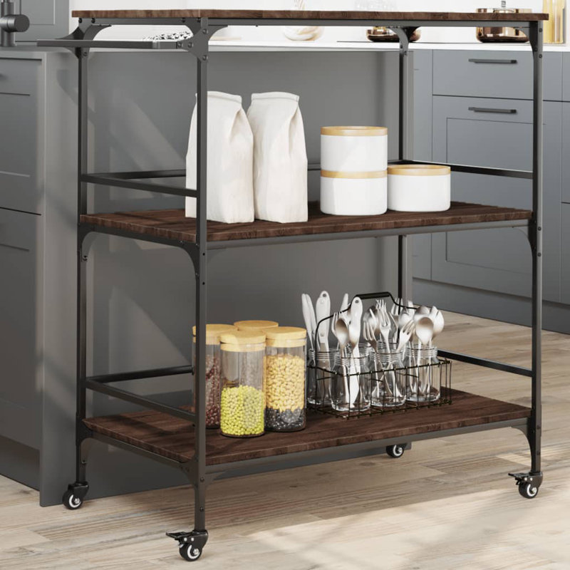 Osakis Metal Bar Cart, Brown Oak