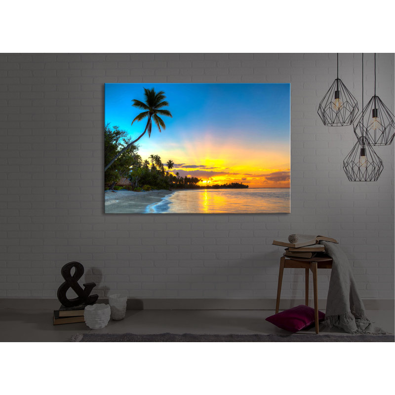 Palms On The Beach by No - Wrapped Canvas Print, Without lighting, 70cm H x 100cm W x 4.5cm D
