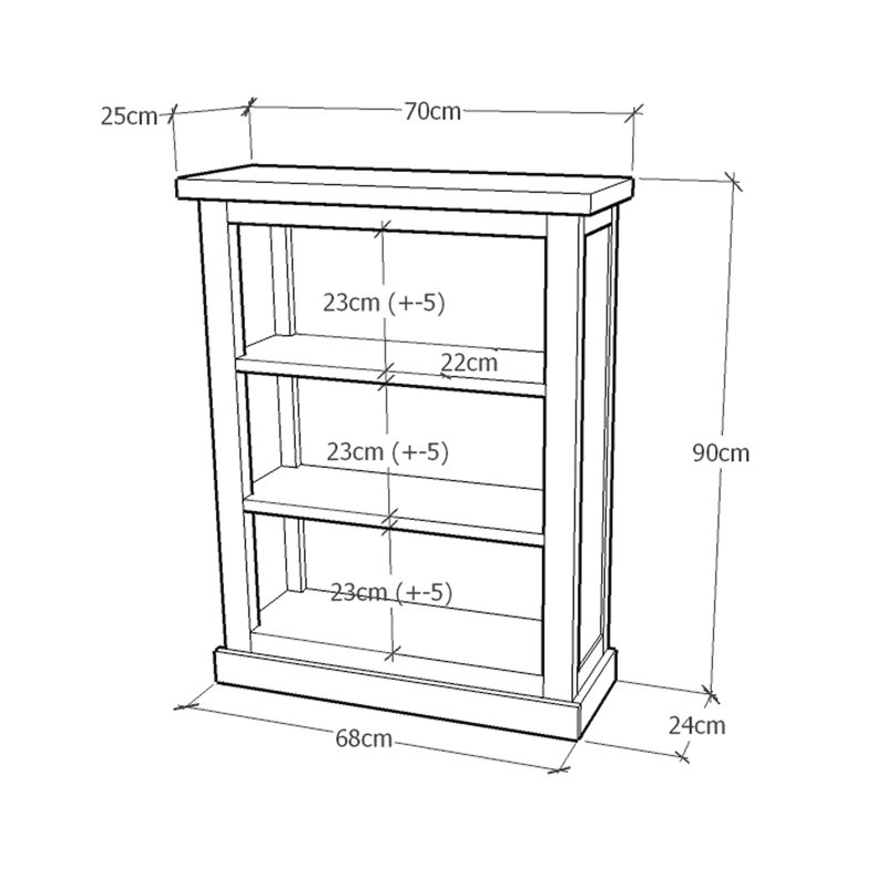 Ireland Bookcase, (3 Shelves) H90 x W70 x D25cm, White
