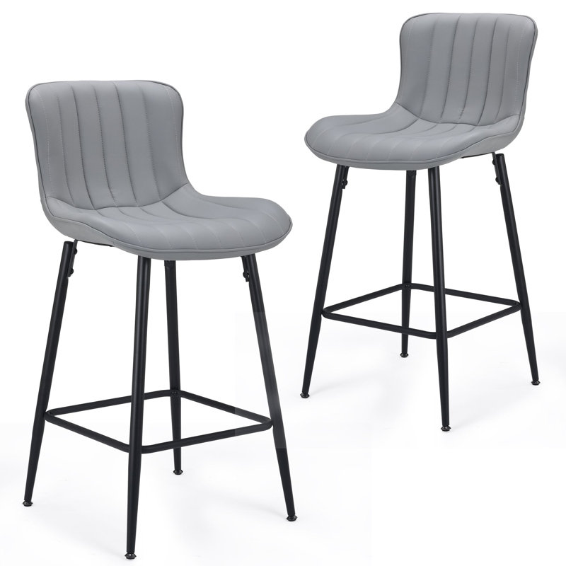 Upholstered 27" Counter Stool With Metal Frame, Gray