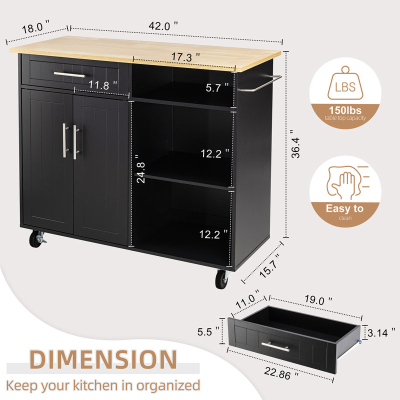 Anjuta Wood Kitchen Cart, Black