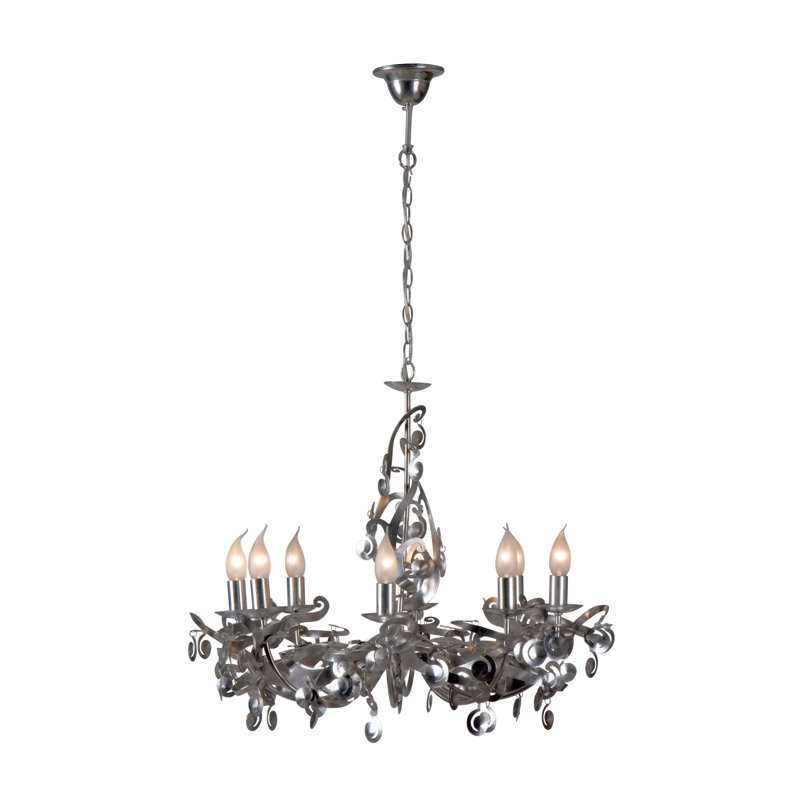 Dyar 8 - Light Candle Style Chandelier, Brushed Silver Metal