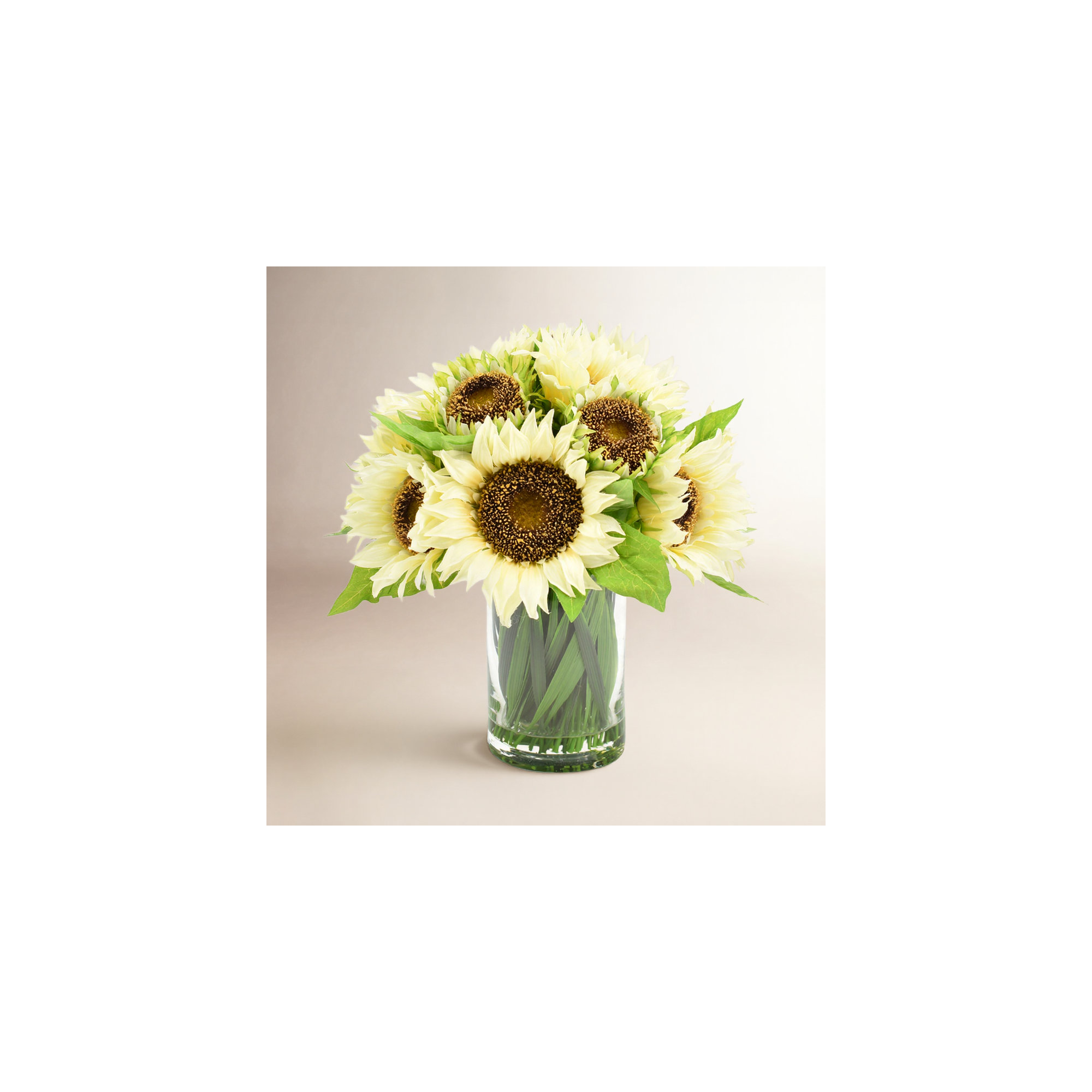 Sunflowers Centerpiece In Glass Vase, White