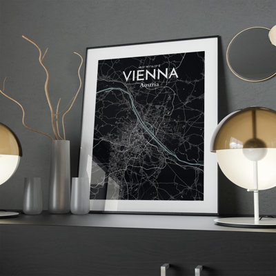Vienna City Map In Midnight - No Frame Print