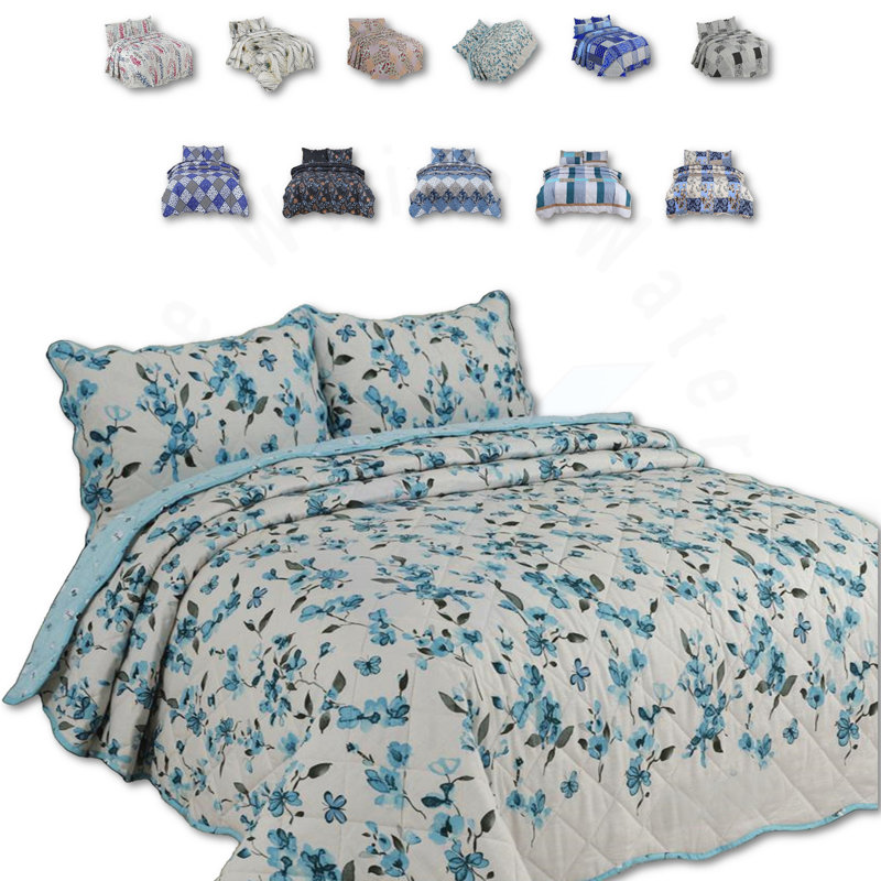 Cotton Blend Floral Bedspread with Pillowcases, Full / Double