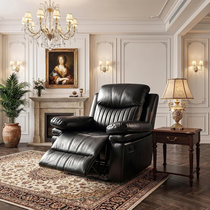 Fauteuil inclinable manuel en similicuir de 40 po de largeur, dossier et accoudoirs rembourrés, Type de cuir: Similicuir NOIR