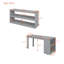 Lit mezzanine double avec bureau d'écriture rétractable et 3 tiroirs, lit mezzanine en bois avec escalier de rangement et tablettes-1086626246