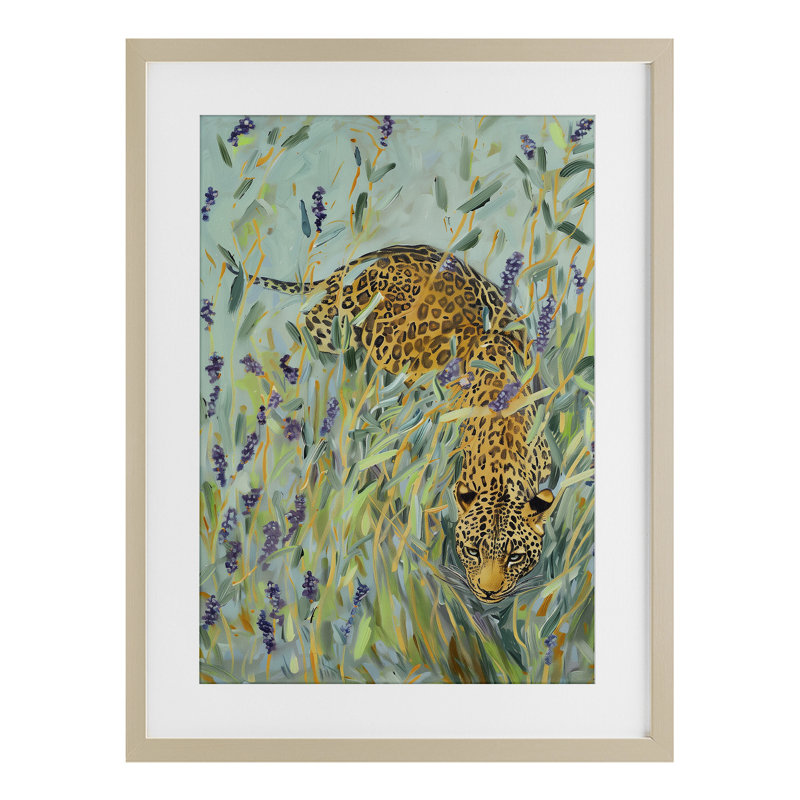 «Leopard in Liriope», reproduction sous verre encadrée, design par Amanda Tsoukanelis, H 23 po x l 17 po