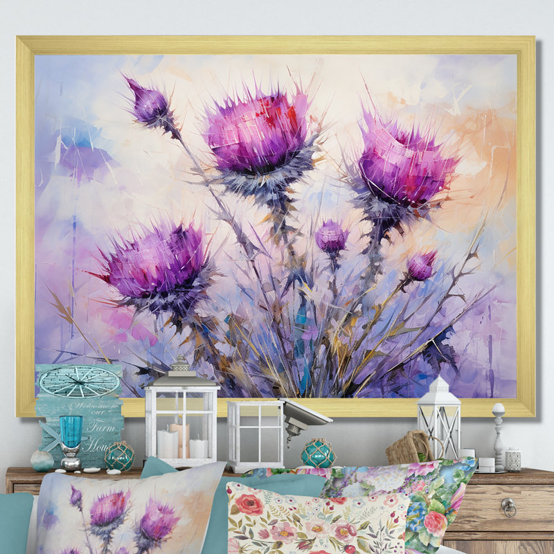 Thistles royal royal, Encadrement doré, H 30 po x l 40 po x P 1,5 po