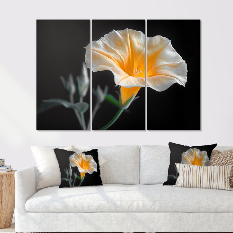 «White Yellow Whimsical Wonders Morning Glory», ensemble de reproductions d'art mural, H 28 po x l 36 po x P 1 po