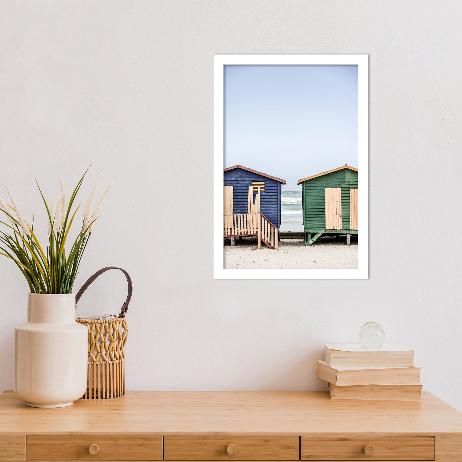 Popplewell "Blue and Green Huts" Print, White, 17" H x 12" W