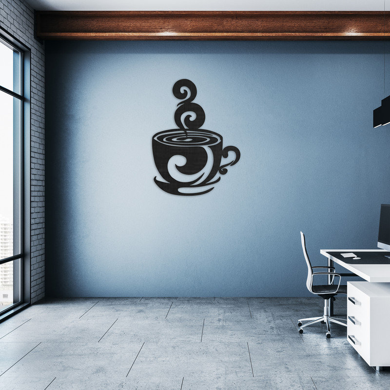 Art mural détaillé en forme de tasse à café avec vapeur - ACM blanc (46 po x 34,69 po), H 46 po x l 34,7 po x P 0,25 po