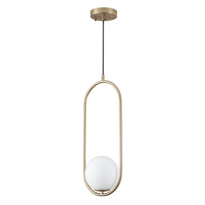 Luminaire suspendu doré 1 lumière avec abat-jour en verre blanc laiteux