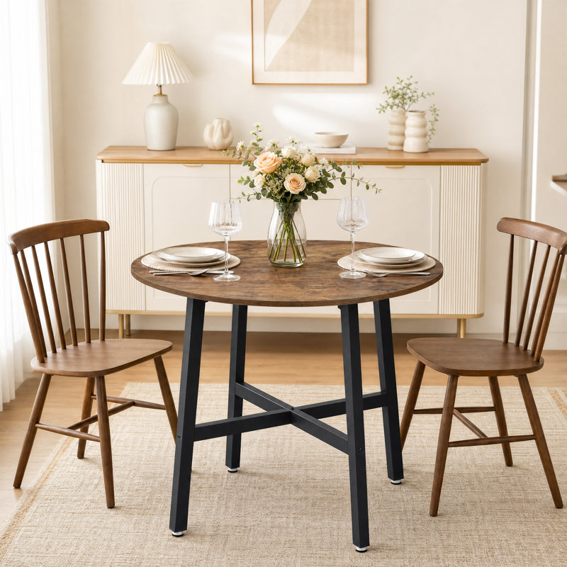 Brillion Round Metal Base Dining Table, Rustic Brown