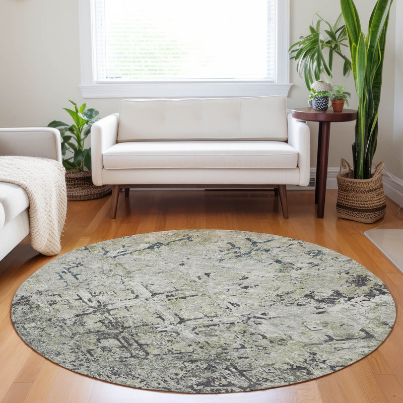 Premium Machine Washable Prisco Silver Rug, Round 8'