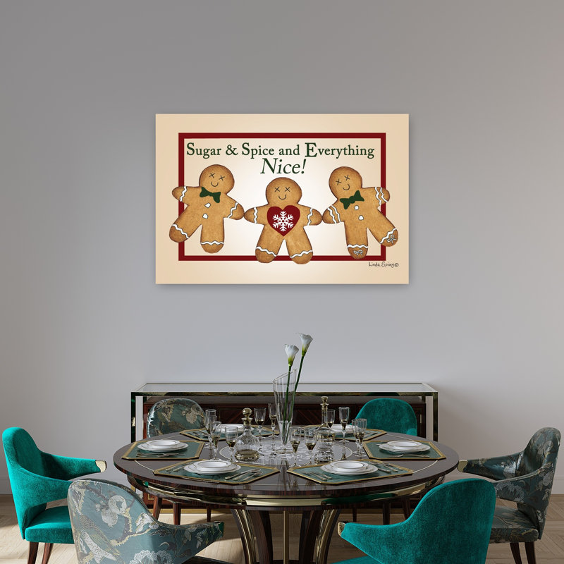 «Christmas Gingerbread Men», art mural contemporain abstrait fantaisiste, 32" H x 48" W
