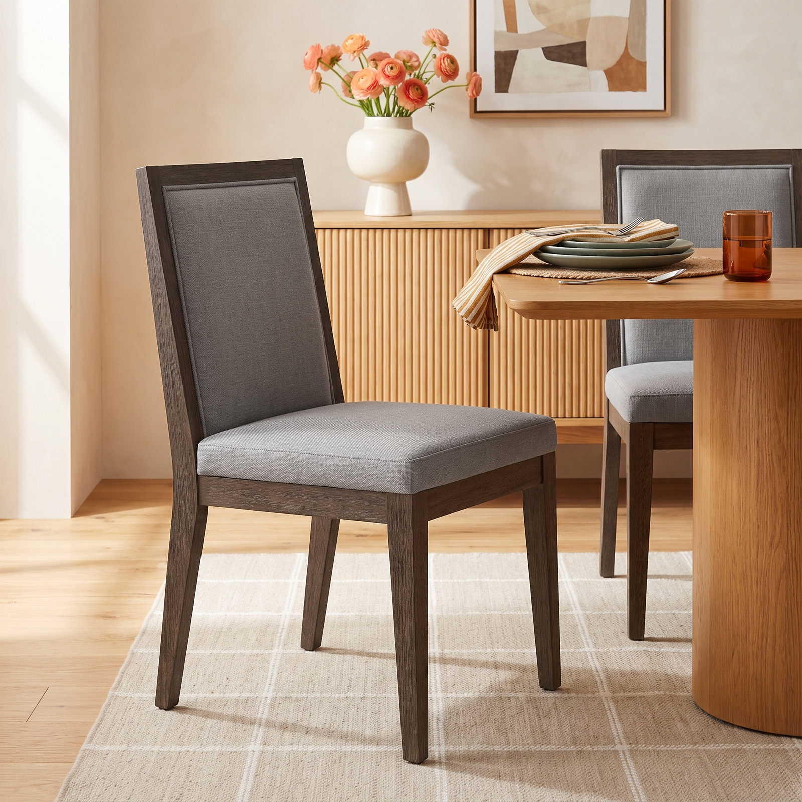 Meria Dining Chair, Gray Linen Blend