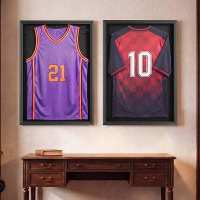 Jersey Frame Display Case, 35.4 x 27.6 x 1.5 in, Lockable Wooden Sport Jersey Shadow Box with 98% UV Protection PC Panel and Hanger, for Baseball Basketball Football Hockey Shirt and Uniform