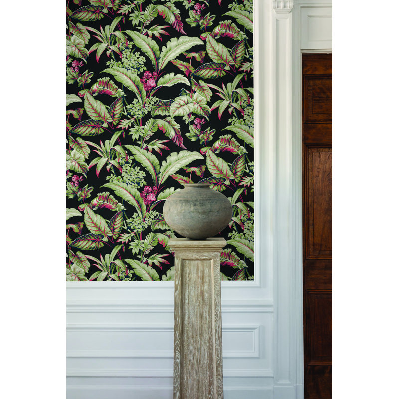 Mystic Isle Floral Wallpaper Double Roll by Ronald Redding, Black