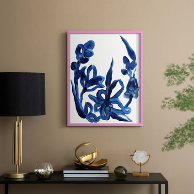 «Indigo Brush Blooms II», reproduction encadrée - bois massif