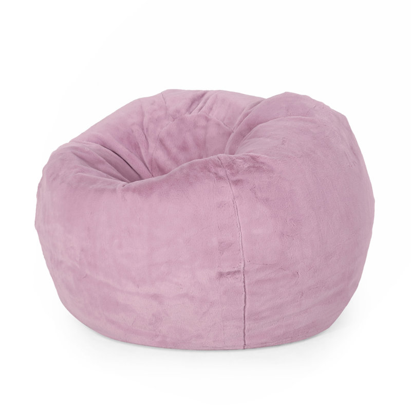 Kavel 3 Foot Rounded Bean Bag, Lavender, Lavender Faux Fur