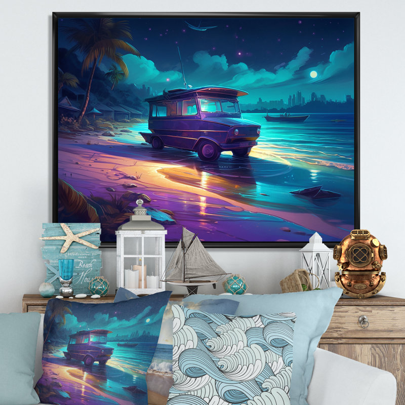 Beachside Camping II - Imprimé, H 30 po x l 40 po x P 1,5 po, Cadre flottant noir