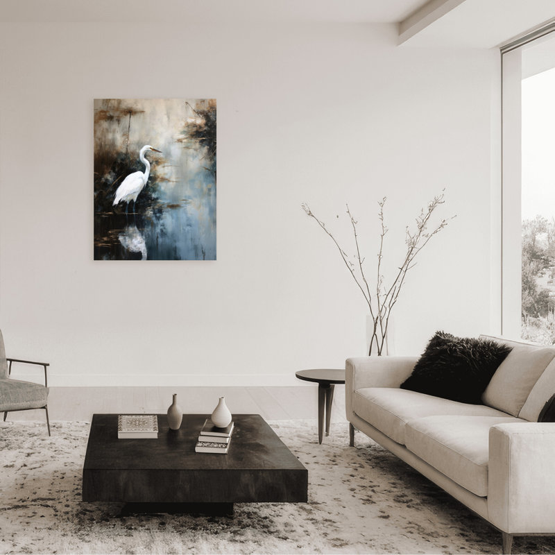 Nature Inspired Egret In Lake, 40" H x 30" W x 1.5" D, Wrapped Canvas, Does Not Apply