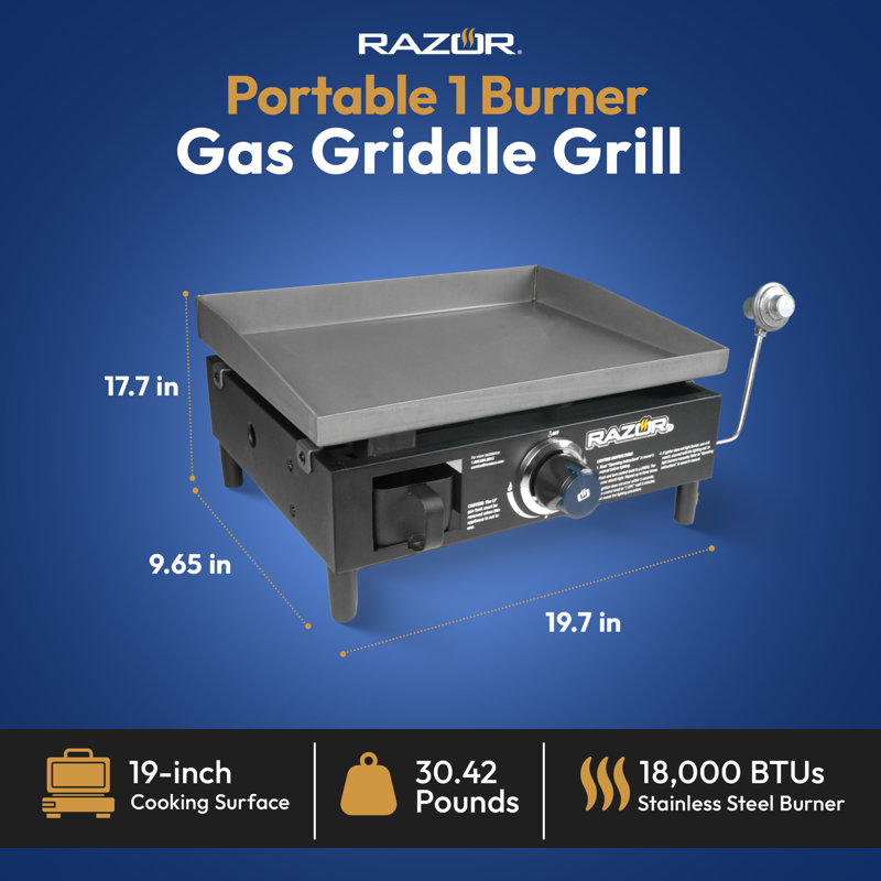 Razor Griddle GGT2160M 19 Inch Portable 1 Burner LP Propane Gas Grill, Stainless Steel