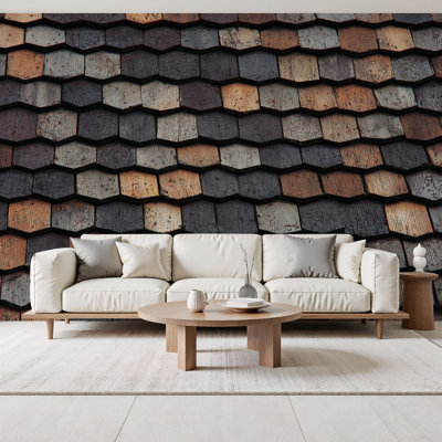 Peel and Stick Wallpaper Dark new roof shingle tiles house Wall Murals 69"H x 96"W Removable PVC Wall Paper Self-Adhesive Wall Paintings Art Decor for Bedroom Living Room