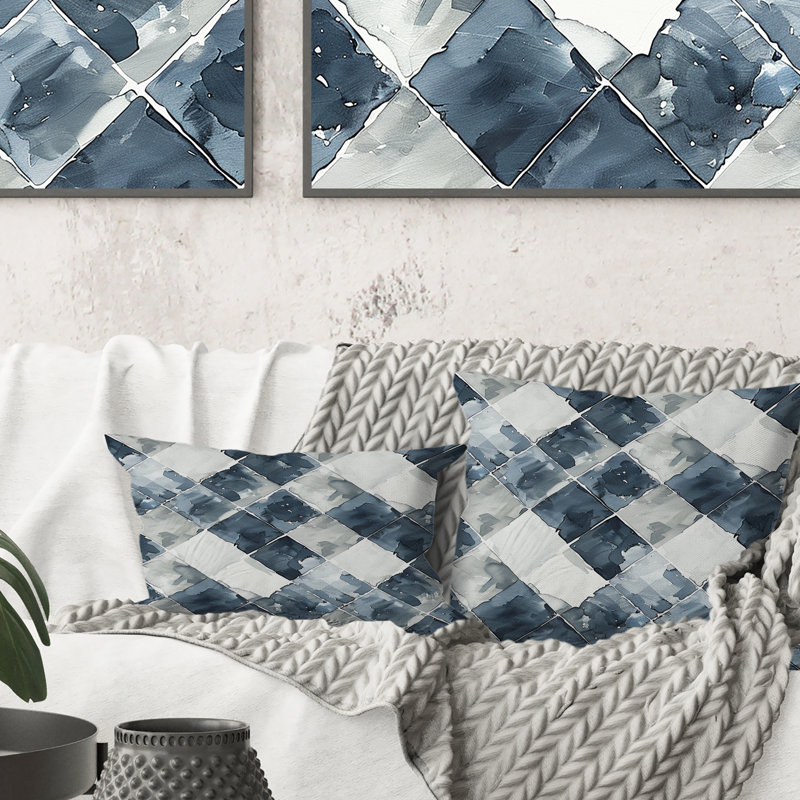 Coussin lombaire Mid-Century White Gingham Print II