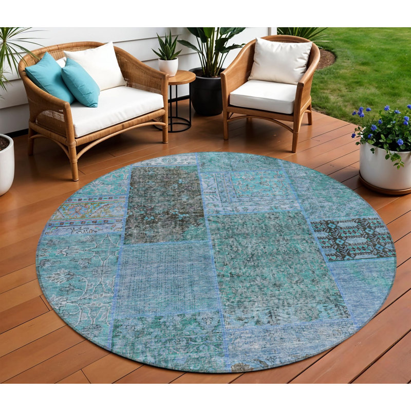 Tapis intérieur lavable 8 pi bleu turquoise et gris